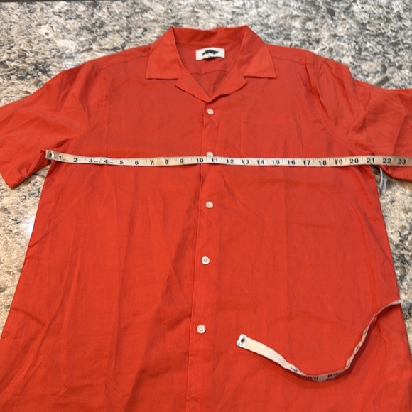 Create Unison | Linen Tencel Blend Button Up Shirt in Orange Size L Large - Picture 8 of 11